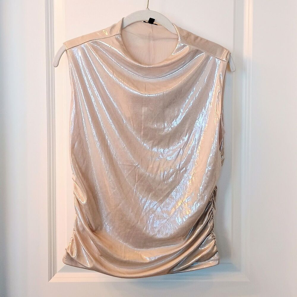 Express Metallic Cream Champagne Sleeveless Ruched Top – Size Women's Small